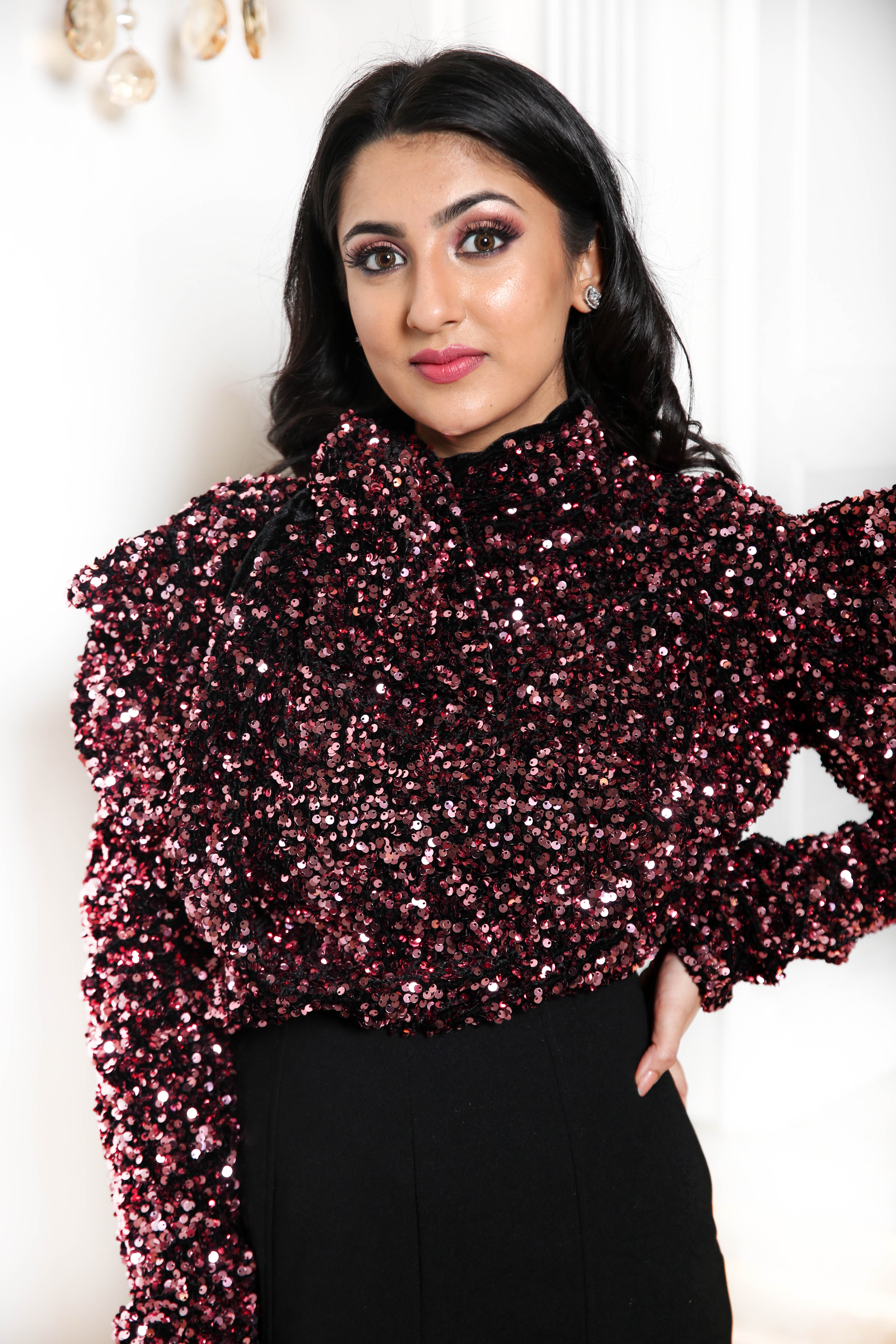 sequin puff sleeve